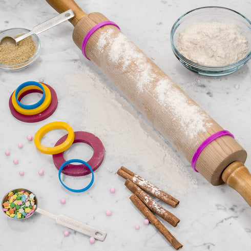 GreenOlive Rolling Pin Guide Ring Spacer Bands, 8 Piece Set, Multicolored Silicone Baking Accessories
