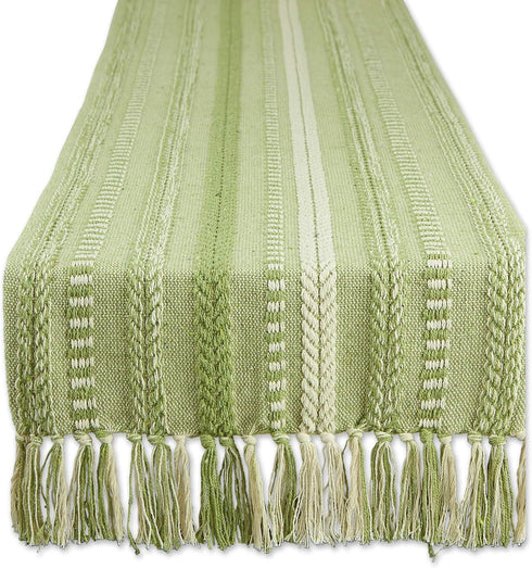 DII Farmhouse Braided Stripe Table Runner Collection, 15x72, Antique Green