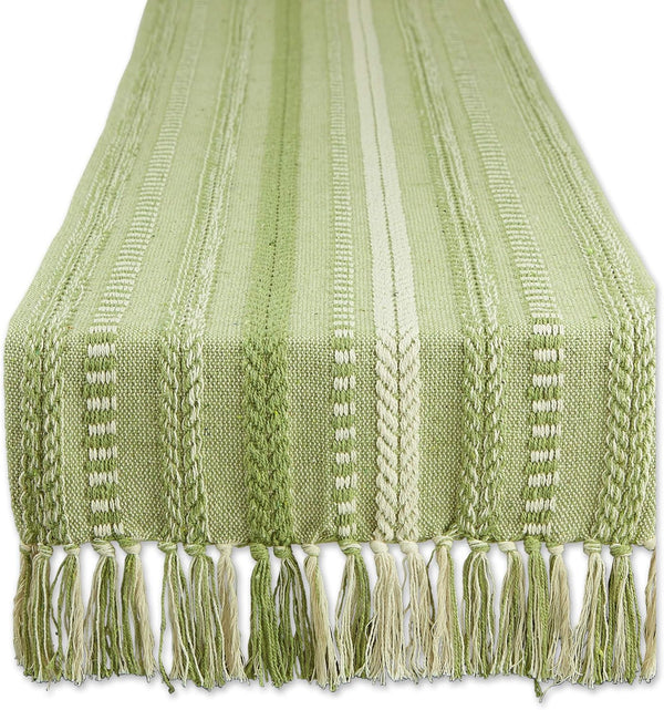 DII Farmhouse Braided Stripe Table Runner Collection, 15x72, Antique Green