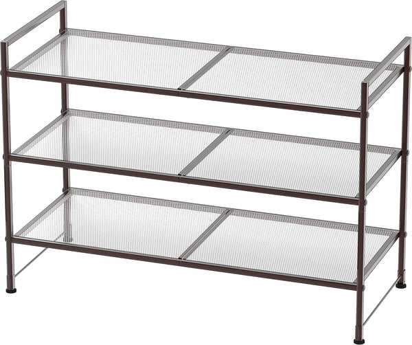 Simple Houseware 3-Tier Stackable Mesh Shoe Rack, Bronze