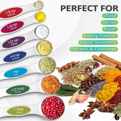 Urbanstrive Magnetic Measuring Spoons Set, Stainless Steel Dual Sided for Liquid Dry Food, Kitchen Gadgets, Cooking