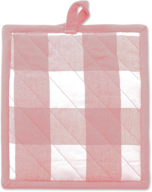 DII Buffalo Check Kitchen Collection - Classic Farmhouse Kitchen Set, Potholder, 2 Piece, Pink & White