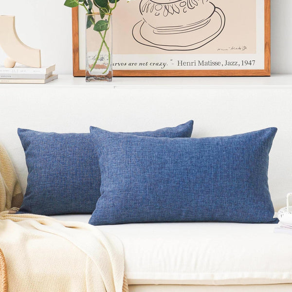 Home Brilliant Lined Linen Throw Pillow Covers, Decorative Oblong Cushion Covers for Sofa, Navy Blue, 12"x20"(30x50cm)