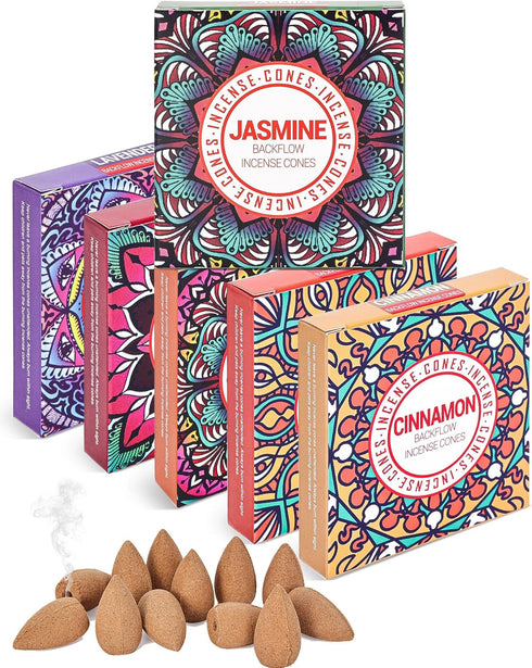 Backflow Incense Cones, Set of 6 Natural Scents for Purification, Relaxation, Yoga, Meditation