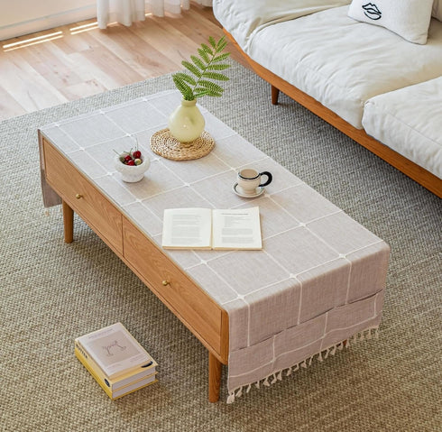 LAVSHOME Modern Coffee Table Cloth with Storage Pockets on Both Side,Farmhouse Coffee Table
