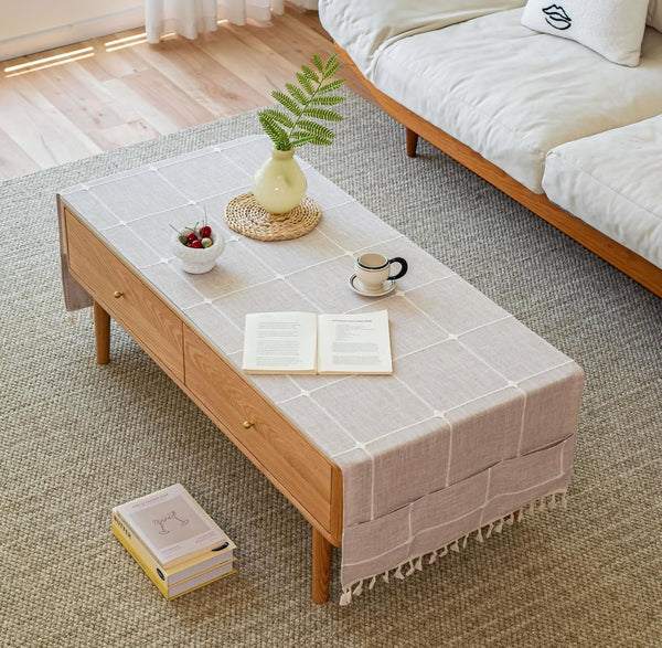 LAVSHOME Modern Coffee Table Cloth with Storage Pockets on Both Side,Farmhouse Coffee Table