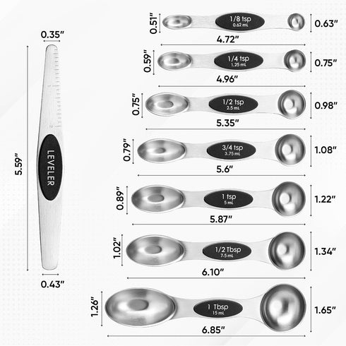Spring Chef Stainless Steel Magnetic Measuring Spoons Set with Strong N45 Magnets, Heavy Duty Kitchen Gadgets, Set of 8