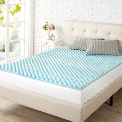 ZINUS 1.5 Inch Swirl Gel Cooling Memory Foam Mattress Topper, CertiPUR-US Certified, Full Size, Light Blue