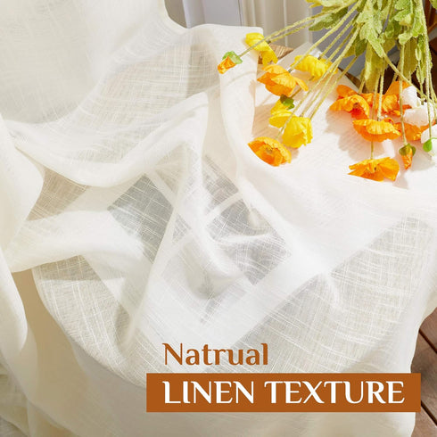 NICETOWN Linen Sheer Curtains, Rod Pocket & Back Tab Vertical Window Treatments for Living Room, Natural, W52 x L84,