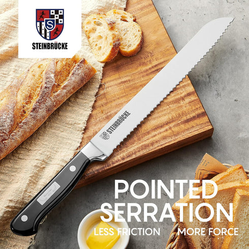10 Inch Giovent Serrated Bread Knife - Ultra Sharp German Stainless Steel Forged Kitchen Knife for Homemade Bread