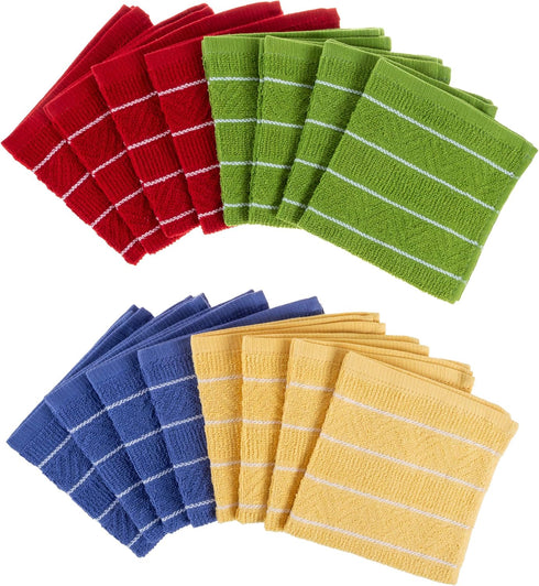 Bedford Home Set of 16 Kitchen Dishcloths, 12.5"x12.5" Absorbent 100% Cotton in Chevron Weave Pattern