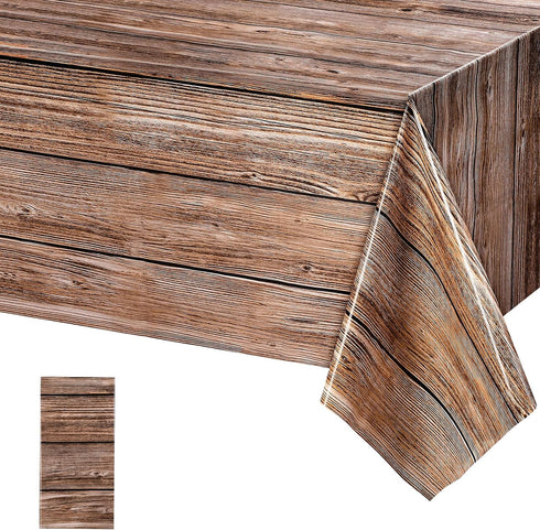 Tatuo Natural Wood Grain Tablecloths, Rustic Plastic Table Covers for 54 x 108 Inch Rectangle Table, Brown