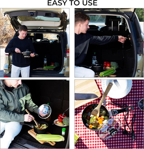 ZONETECH 12V Portable Non-Stick SaucePan with Glass Lid, 2 Quart, Stay-Cool Handles, Rapid Heat Up, Perfect for Camping