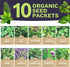 Pack 10 Packs 2026 Organic Herb Seeds Variety - Individual - Season - Basil, Cilantro, Dill, Thyme, Parsley and More!