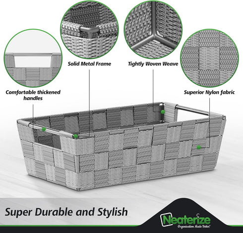 NEATERIZE Closet Organization and Storage Baskets, Set of 9 for Bathroom, Laundry, Baby Nursery, Dark Grey
