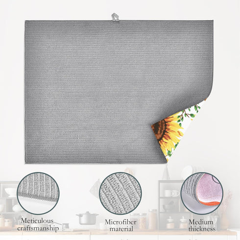 Summer Sunflowers Dish Drying Mats, 18x24 Inch Ultra Absorbent Microfiber Dishware Pad for Kitchen Counter Decor