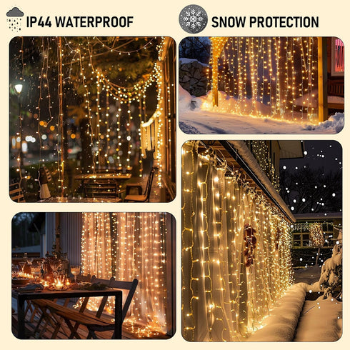 300 Dazzle Bright LED Curtain Lights, Plug in Fairy Curtain Lights for Bedroom, Christmas Hanging String Lights Outdoor
