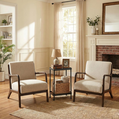 2 Small Narrow Side Table, Tier End Table with Storage Shelf, Sofa Table for Small Spaces in Living Room, Bedroom