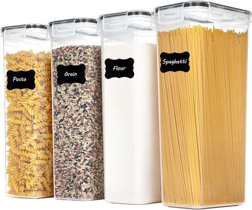 Vtopmart 4pc Airtight Pasta Storage Containers, 2.8L, BPA Free, Black for Kitchen Organization