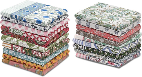 Ridhi Mix Hand Block Print Cotton Kitchen Towel Set of 12-16 x28