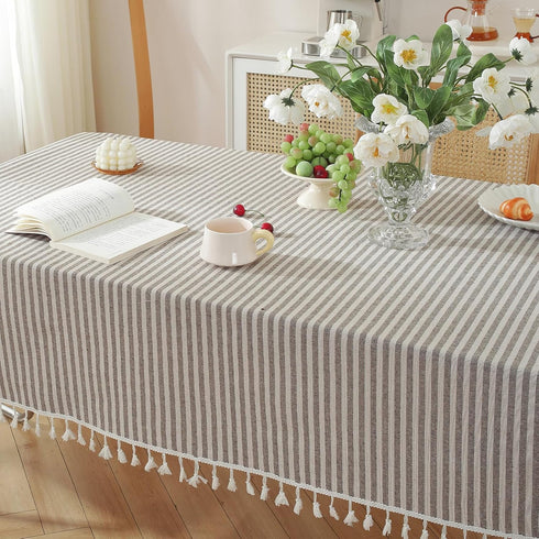 55 86 Inch) meioro Tablecloth Striped Fringe Table Cloth Rectangular Tablecloths Cotton Blend Table Cover for Dining