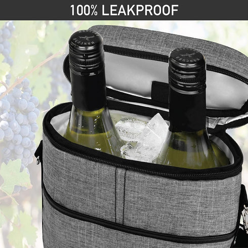 OPUX Insulated 2 Bottle Wine Carrier Tote - Leakproof Wine Cooler Bag for Picnic, BYOB Beach, Portable Case