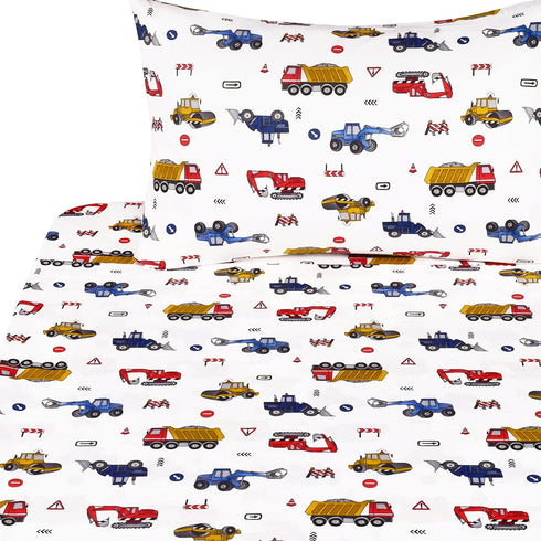 J-pinno Building Construction Car Truck Digger Transport Vehicle Twin 100% Cotton 3 Pieces