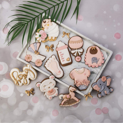Set 6 3D Baby Shower Cookie Cutter Piece Stampers Molds DIY Fondant Decorating for Kids' Birthday Party Kitchen Tools