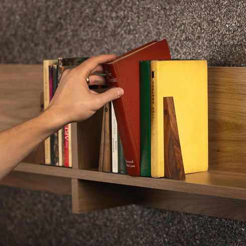 Firmly TILISMA Walnut Bookends for Shelves | Wooden Book Ends for Shelves | Sturdy Book Holders, Stoppers with Metal