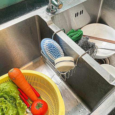 BuleVina 2.2 inch, Stainless Steel Sponge Holder for Kitchen Sink - Never Rust Hanging Saddle Double for Soap Kitchen