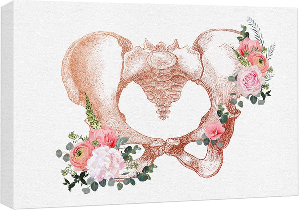 wall26 Canvas Print Wall Art Pelvis Skeleton Blooming Rose Flowers Medical &