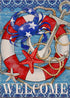 Welcome Summer Nautical Crab Garden Flag, Coastal Beach Anchor Lifebuoy Outdoor Decoration, Double Sided
