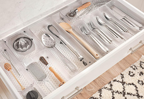 Spectrum Diversified Modern Kitchen Cutlery Organizer Tray, Hexa Drawer, 6 x 12, Clear Frost