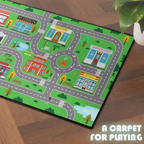 59"x39", Play Rug for Playroom Kids Car Mat Town City Road Map Carpet, Fun Car Playmat Area Rugs Non-Slip Washable