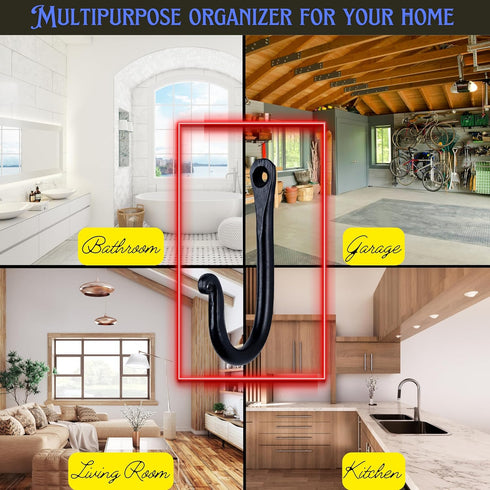 HB Decorative Hook Wrought Iron Wall Mount Coat Hooks - Set of 3 Handmade Classic Hooks for Hanging