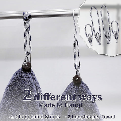 myHomeBody Hand Towels with Hanging Loops - Absorbent Charcoal Fiber Cleaning Cloths with Coconut Shell Button, Set of