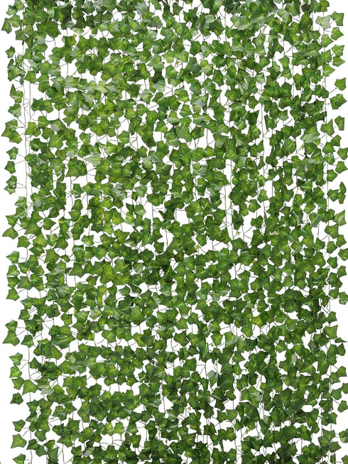 PARTY JOY 84Ft 12 Strands Artificial Ivy Leaf Vines, Hanging Plants Garland Fake Foliage for Home Garden Bedroom