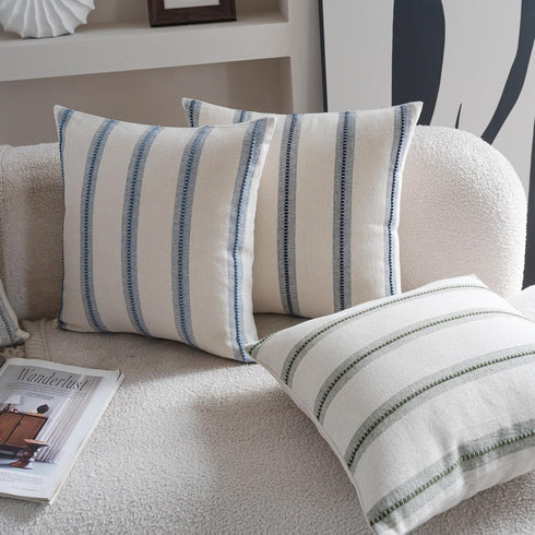 22x22 Set 2, Cethom Boho Throw Pillow Covers of Navy Blue Striped Decorative Pillow Cases for Couch Chair Bed, Textured