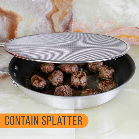 U.S. Kitchen Supply 13" Stainless Steel Splatter Guard, Fine Mesh Cover for Frying Pan & Cooking Pots