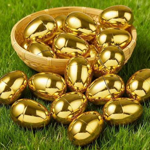 36Pcs 2.3" JOYIN Gold Easter Eggs, Metallic Plastic Empty Eggs Fillable for Easter Hunt Supplies, Basket Stuffers, Toys