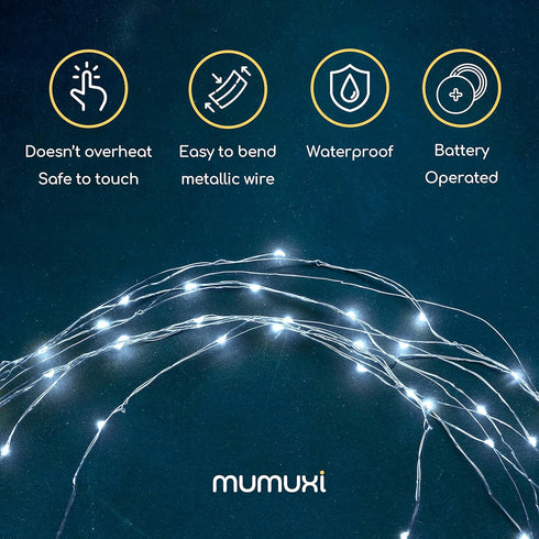 16 Pack 10ft MUMUXI Battery Operated of Copper Wire LED Fairy Lights, Cool White, Easy to Shape, Waterproof