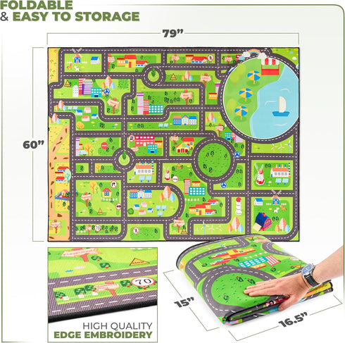 Sorbus Car Mat - City Road Washable Rug for Kids, Car Carpet, Floor Play Mats, Easy to Clean Washable Rugs for Safe