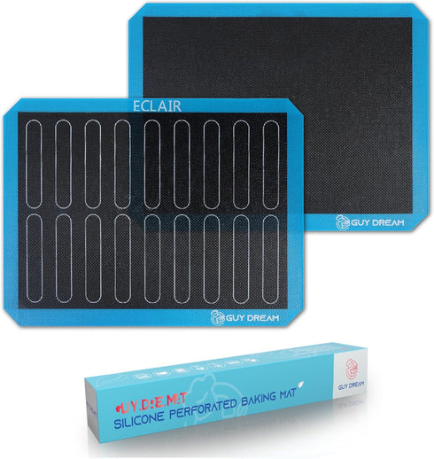 2PCs GUY DREAM Perforated Silicone Baking Mat 11-4/5" x 15-3/4" - Non-Stick Eclair Mat for Half Size Cooking Sheet