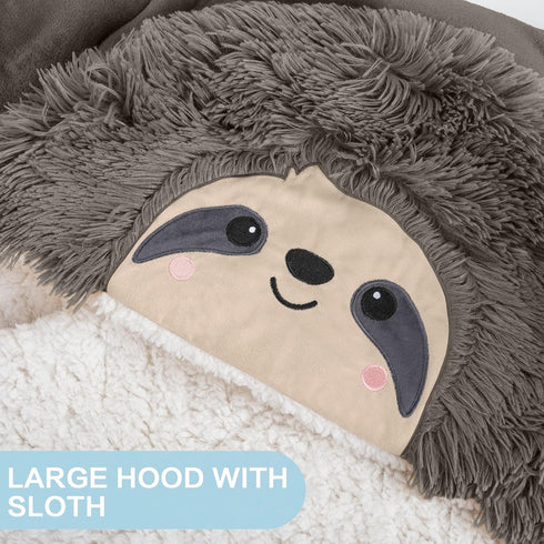 Cozy Sloth Wearable Hooded Blanket for Adults - Super Soft Warm Plush Flannel Fleece & Sherpa Hoodie Throw Cloak Wrap