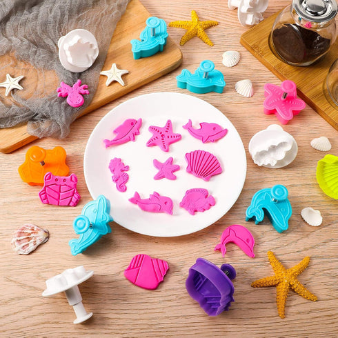 Patelai 12 Pieces Ocean Fish Cookie Cutters with Plunger Stamps Set, 3D Under The Sea Baking Tool
