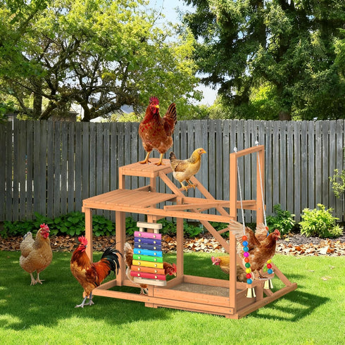 Chicken Coop, Chicken Perches with Swing Toy & Ladder & Platforms & Food Storage, Poultry Coop Cage Accessory Toy