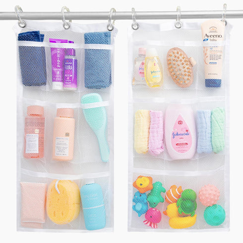 Handy Laundry Hanging Shower Organizer (2-Pack) - 9-Pocket Mesh Caddy for Organizing Bathroom Toiletries and Kids Bath