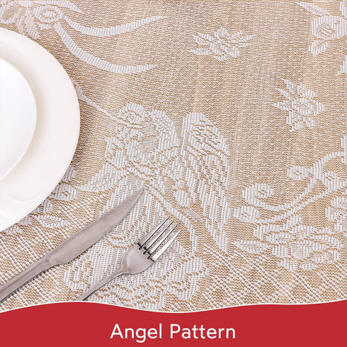 WUBODTI Christmas White Lace Rectangular Tablecloths, Floral Embroidered Angel Pattern, 60W x 84L for Baby Showers &