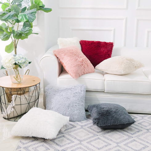 NordECO HOME Luxury Soft Faux Fur Fleece Cushion Cover - 12" x 20" Inch, White, 2 Pack (No Pillow Insert)