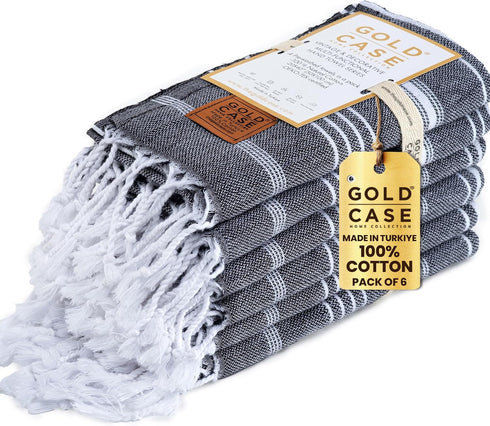 Gold CASE Turkish Hand Towels for Bathroom Set of 6 20 x